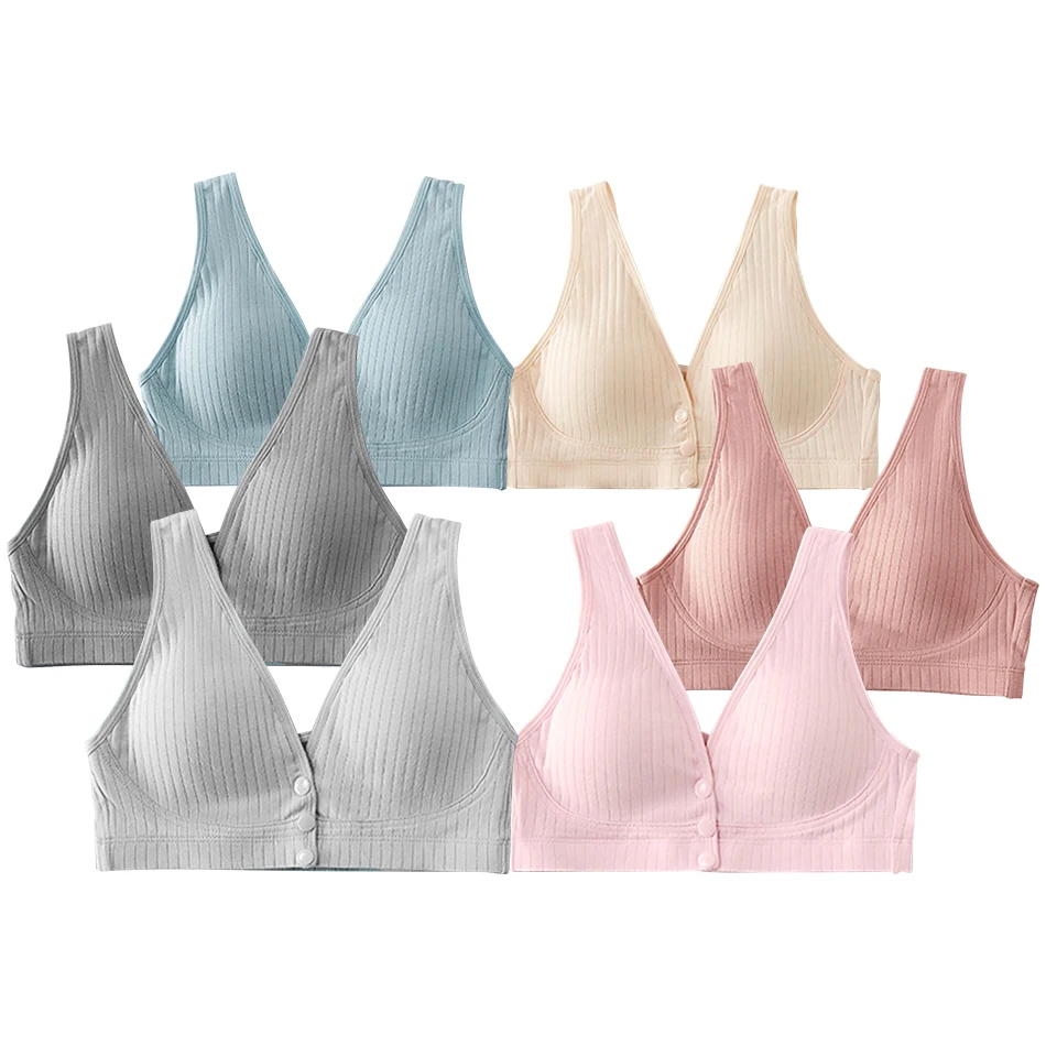 

Pregnant Women Cotton Vest Front Buckle and Wide Shoulder Strap Convenient Breastfeeding Bra Women Removable Bra with Chest Pad