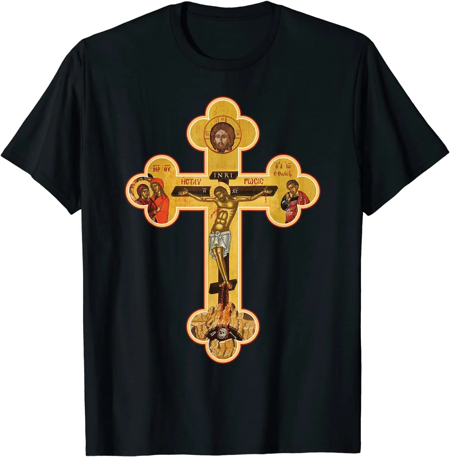 

Greek Orthodox Jesus Christ Cross Icon T-Shirt. Premium Cotton Short Sleeve O-Neck Mens T Shirt New S-3XL