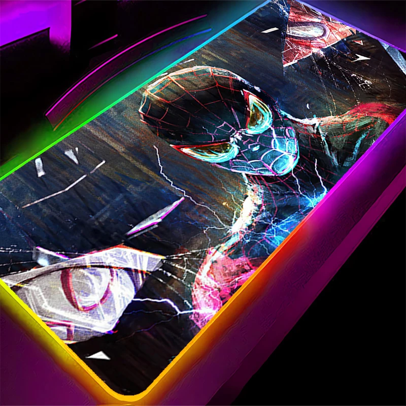 Retroiluminação de borracha grande borda de bloqueio kawaii pc mousepad rgb homem-aranha gamer gaming mouse pads led mesa teclado tapete do computador