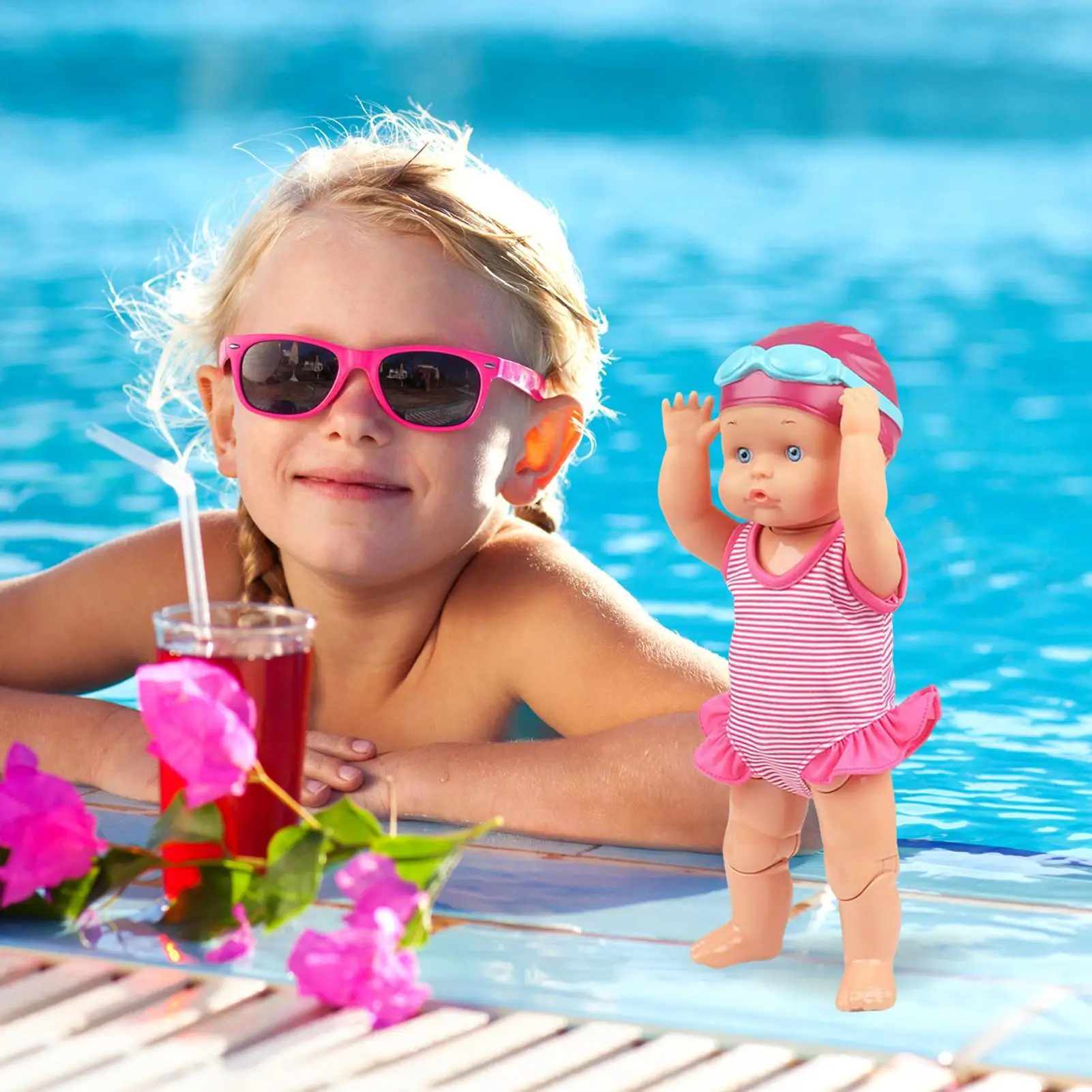 Baby Doll For Pool Waterproof Beach Baby Doll With Movable Joint Toys Accessories For Sand Travel Car Children Beach Summer