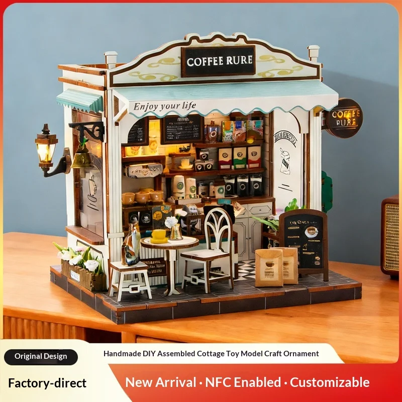 

Hongda DIY Miniature Dollhouse Handmade Coffee Shop Model with NFC Assemble Kit Home Decor Gift for Coffee Lovers