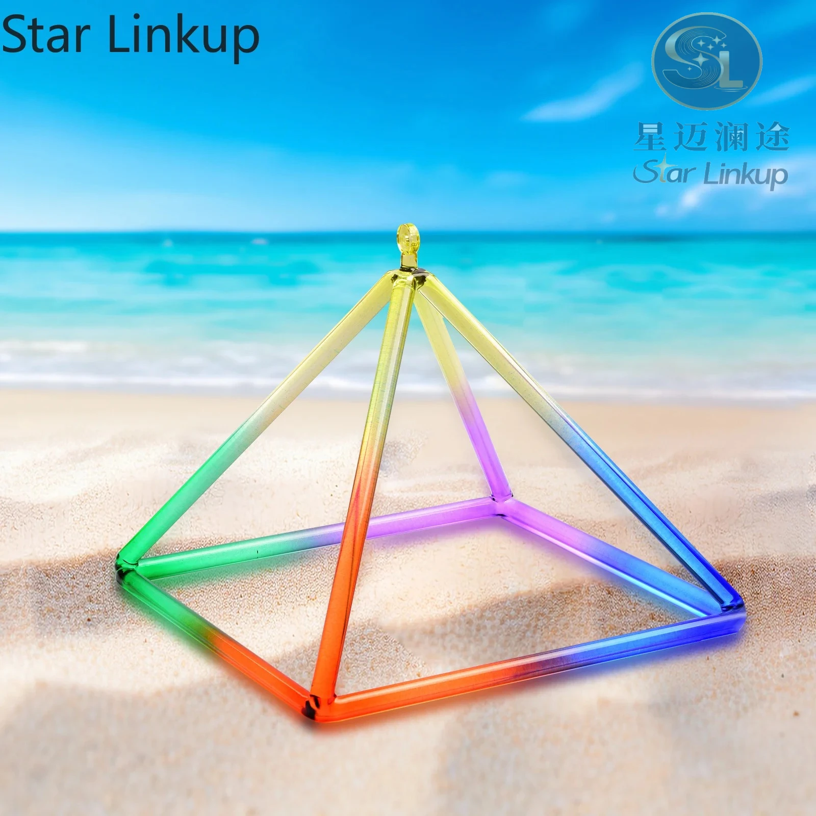 Star Linkup Gradient Colored Clear Quartz Crystal Singing Pyramids, Vibrational Resonance Musical Instrument, Pure Harmonic Sound Energy for Meditation Purification, Chakra Balancing & Professional Sound Healing Therapy Yoga Sound Bath