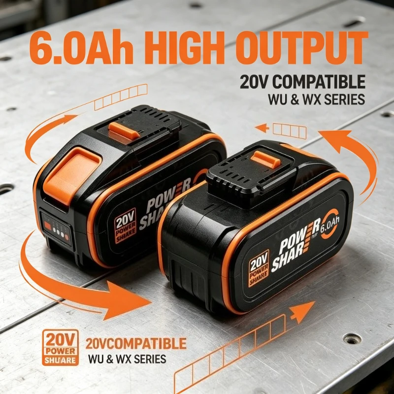 Аккумулятор WORX 20V оранжевый литий-ионный 4000 мАч, замена для моделей WA3553, WA3551, WU800, WX372, для беспроводных электроинструментов