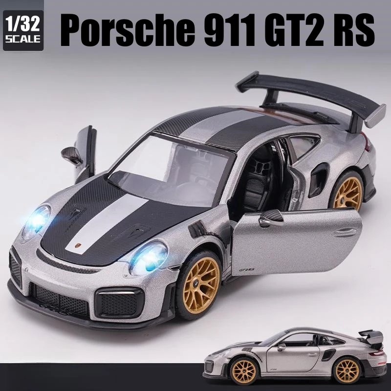 1/32 Porsche 911 GT2 RS Carrera Toy Car Model Diecast Metal Racing Miniature Pull Back Sound & Light Collection Gift For Boys