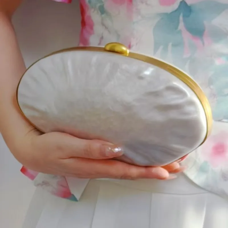 

Shell Clutch Bag Acrylic Purse Women Wedding Evening Party Cute Ivory Pearl Color Purse Handbag Summer New 2025 Luxury Designer