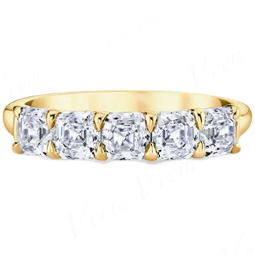 Veeie Veein Brand Jewelry Women Fashion Stackable Full Pave Band Ring S925 Sterling Silver Gold Plated 30pt/50pt Moissanite Ring view 3
