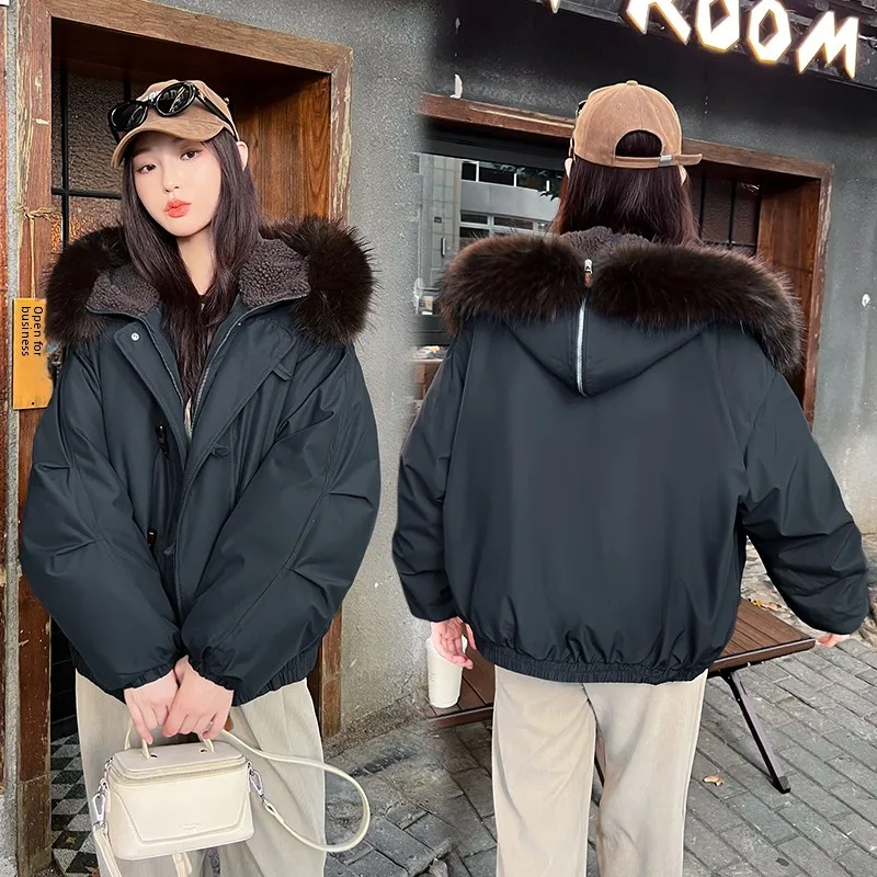 

Женское зимнее пальто Thiened с капюшоном, стеганая хлопковая куртка на пуговицах, парка с меховым воротником, свободная теплая верхняя одежда