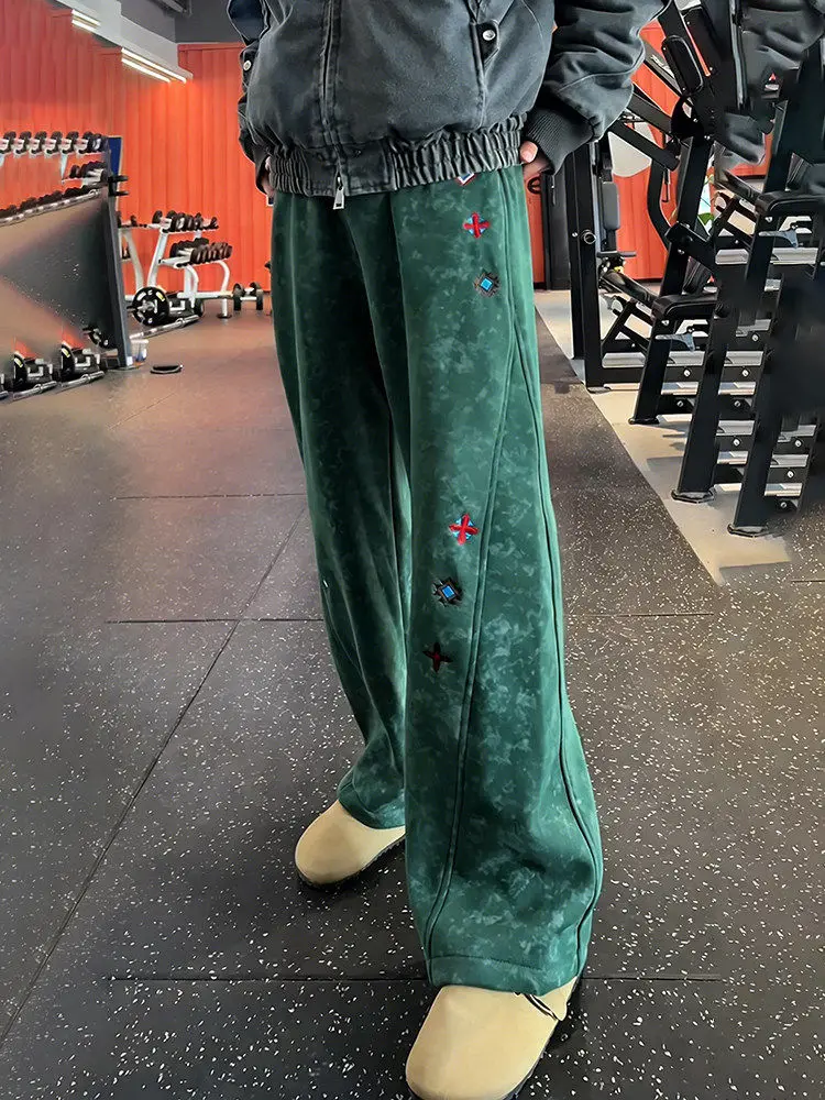 

Мужские повседневные брюки прямого кроя цвета хаки с эффектом тай-дай, расклешенные, прямого силуэта, для осени и зимы, в американском спортивном стиле