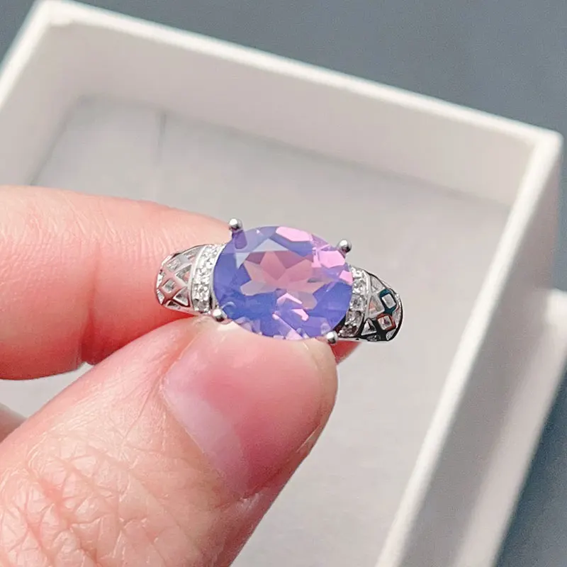 

Natural Amethyst Ring with Gold Plating 8x10mm 2ct Genuine Amethyst Jewelry Solid 925 Silver Crystal Jewelry Woman Birthday