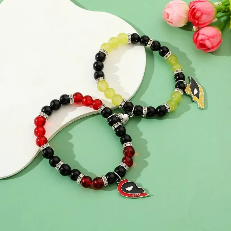 Disney Deadpool and Wolverine Pendant Best Friends Bracelets Natural Stone Beaded Bracelet  Jewelry Kids Toys for Birthday Gifts