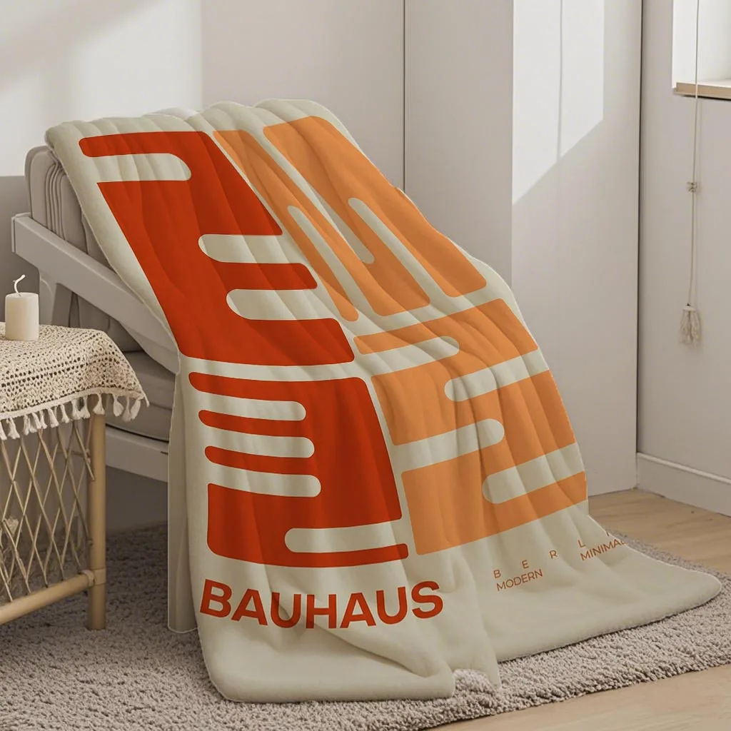 A Vibrant Orange Mid-Century Modern Printed Flannel Blanket Suitable for Sofas, Beds, Office Naps, And Travel - Tear-Resistant F