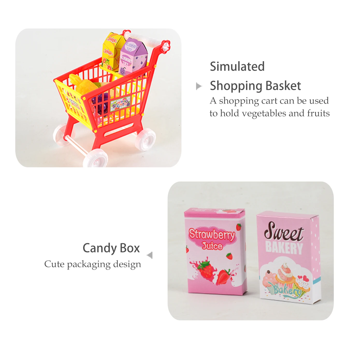 Jouets de chariot de courses de supermarché, chariot de jeu de fruits et légumes de cuisine pour cadeaux d'épicerie pour enfants de plus de 3 ans