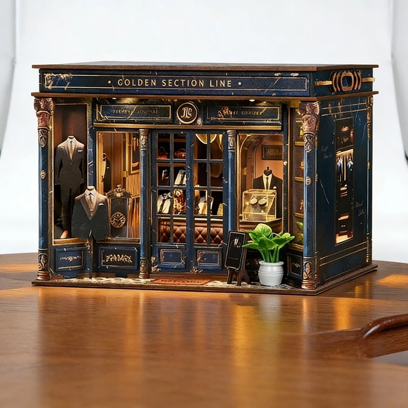 Golden Ratio DIY Wooden Dollhouse Kit, 3D Miniature Creative Puzzle Building Model Home Decor Craft Gift for Adults