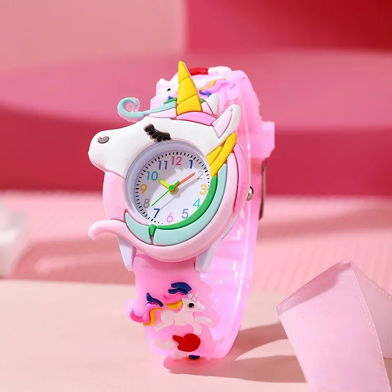 Montre-bracelet en silicone pour enfants, montre-bracelet à quartz, amour, Nairobi, Orn, Saturne, arc-en-ciel, météore, dessin animé décontracté, 3D, nouvelle mode