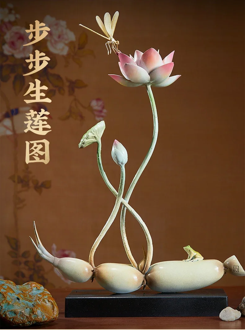 Lotus root dragonfly lotus ornament pure brass TV cabinet living room Chinese entrance decoration good luck