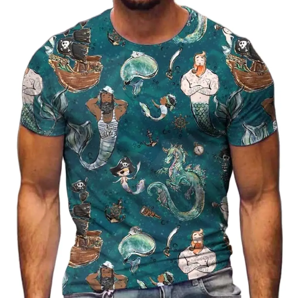 Summer Fashion Mermaid 3D Printed Hip-Hop Cartoon Men's And Women's Crewneck Short Sleeve Oversized Avant-Garde T-shirt Top New