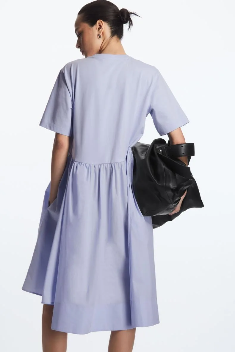 COS femmes décontracté pli t-shirt Dr bleu été moderne Sle rond Ne taille ample ort Sve mi-longue a-ligne jupe