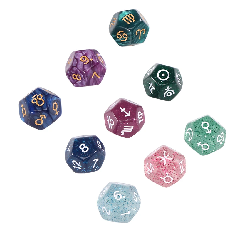 New-9Pcs Pearl 12-Sided Astrology Zodiac Signs Dice For Constellation Divination Toys Creative Multi Sided Dice Type A