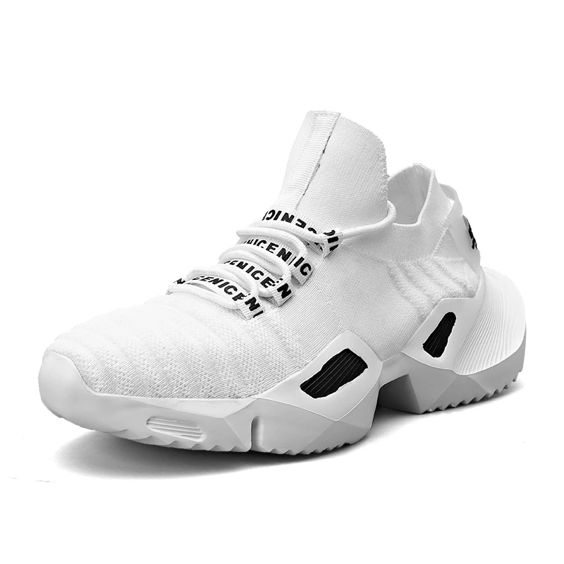 

Casual Fly Weave Breathable Male Sneakers Light Weight Thick-Bottom Socks Shoes Anti-Slippery Gym Sports Shoes Large Size 39-47