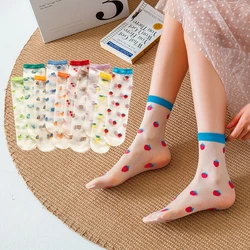 Women Summer Crew Socks Kawaii Cartoon Animal Fruit Bear Cat Strawberry Ultra-thin Crystal Silk Transparent Harajuku Cute Socks