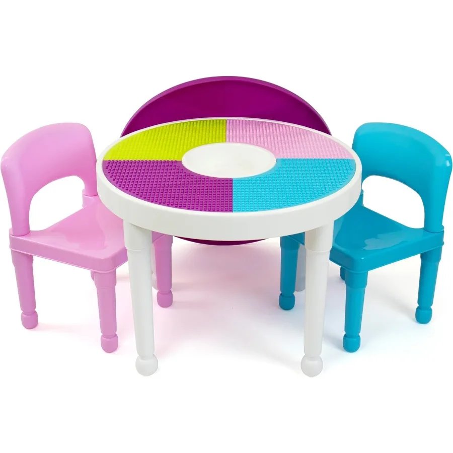 

Humble Crew Белый/Синий/Розовый Пластиковые строительные блоки 2 в 1, совместимый стол для занятий и 2 стула, набор светлых цветов