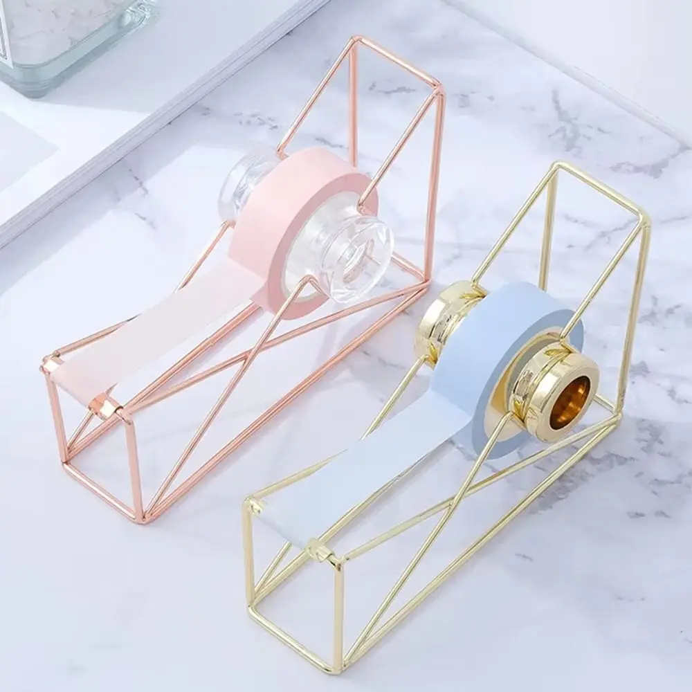 Non-slip Iron Art Tape Dispenser Rust-proof Sturdy Manual Tape Cutter Transparent Wheel Safe Tape Storage Organizer Home