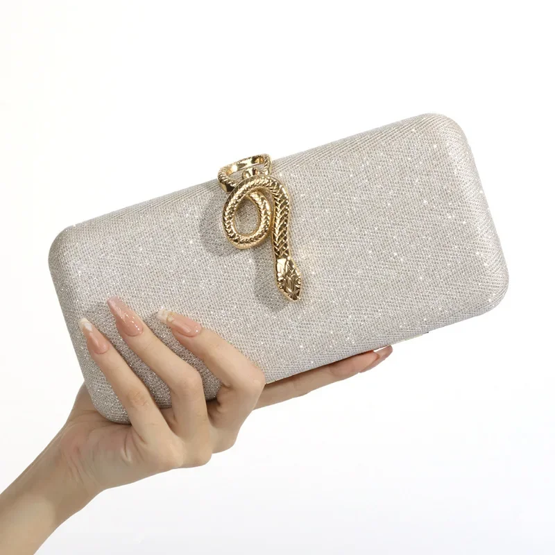 Classic Snake Buckle Evening Purse Women's Sparkling Clutch Bag Annual/wedding Party Handbag Elegant Square Box Bag Bolso Mujer