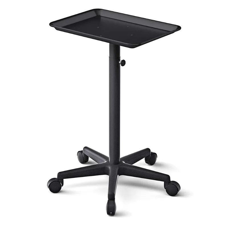 Black Aluminum Salon Tray on Wheels Adjustable Rolling Tray Hairdresser Carts