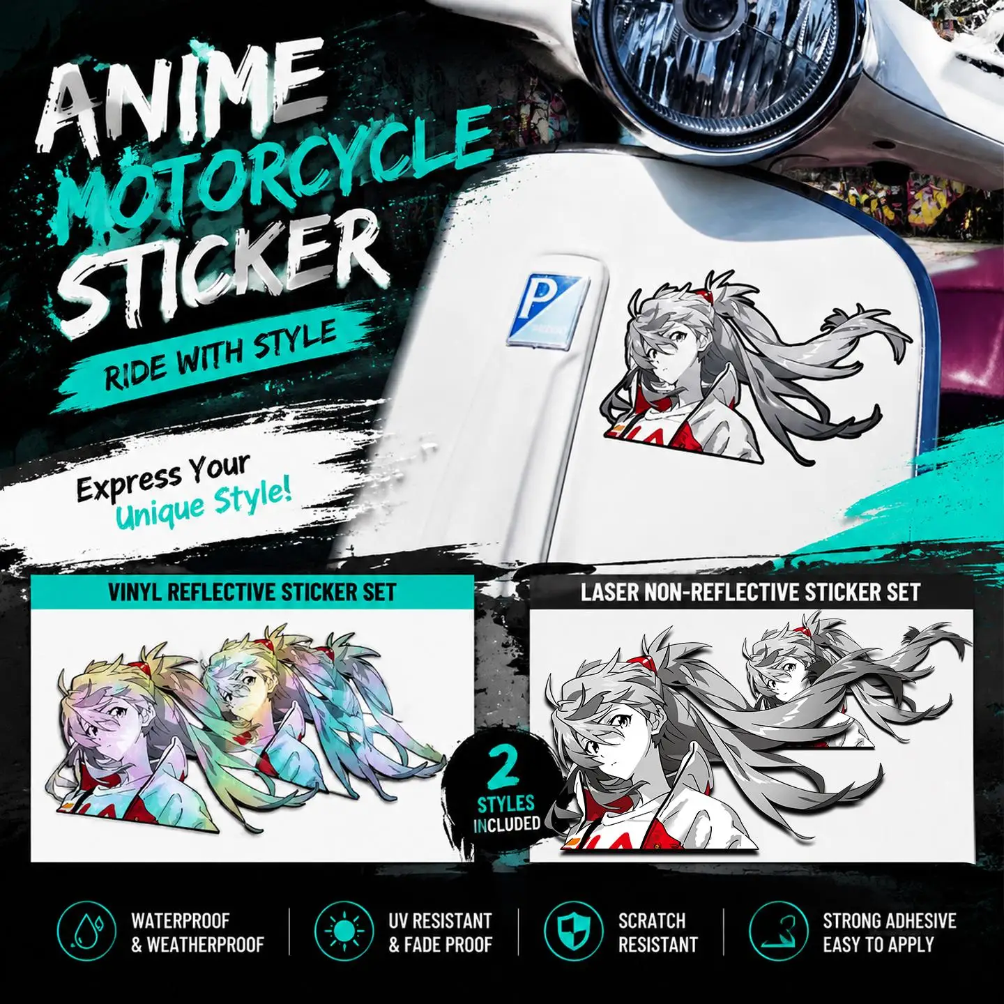 Anime Girl Reflective Laser Sticker  Vinyl Decal Universal For Vespa  All Scooter Motor Mod  Motorcycles Decals