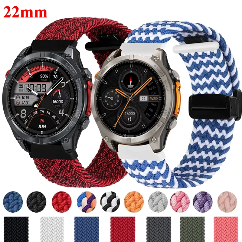 22mm Magnetic Braided Nylon For Zeblaze Stratos 4 3 2 Strap For Zeblaze Vibe 7 7 Pro 7 Lite/Beyond Ares GTS GTR 3Pro Btalk 3Plus