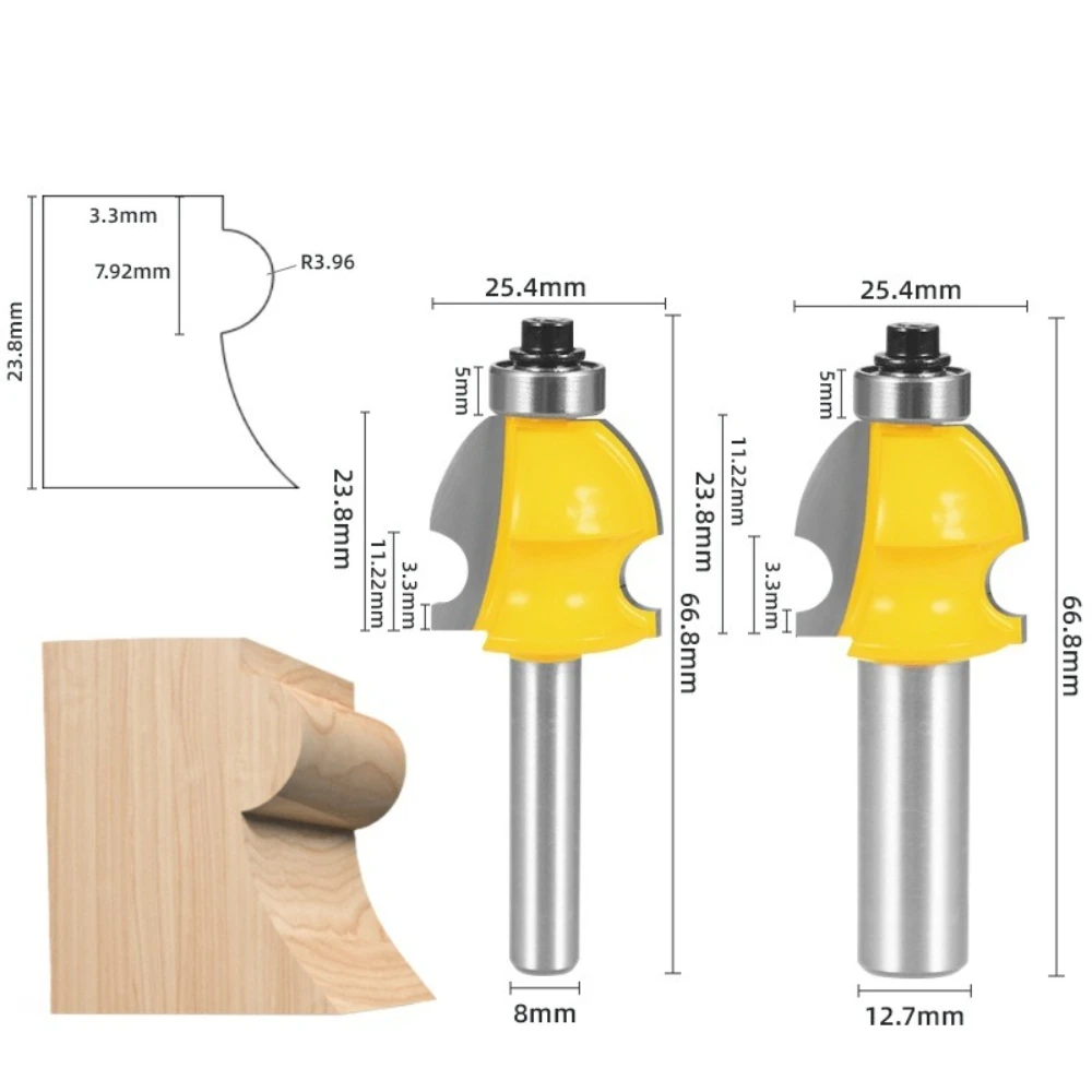 Bullnose Cove Molding Router Bit with Bearing Woodworking Edge Profile Milling Cutter for Decorative Wood Line Trimming Tool