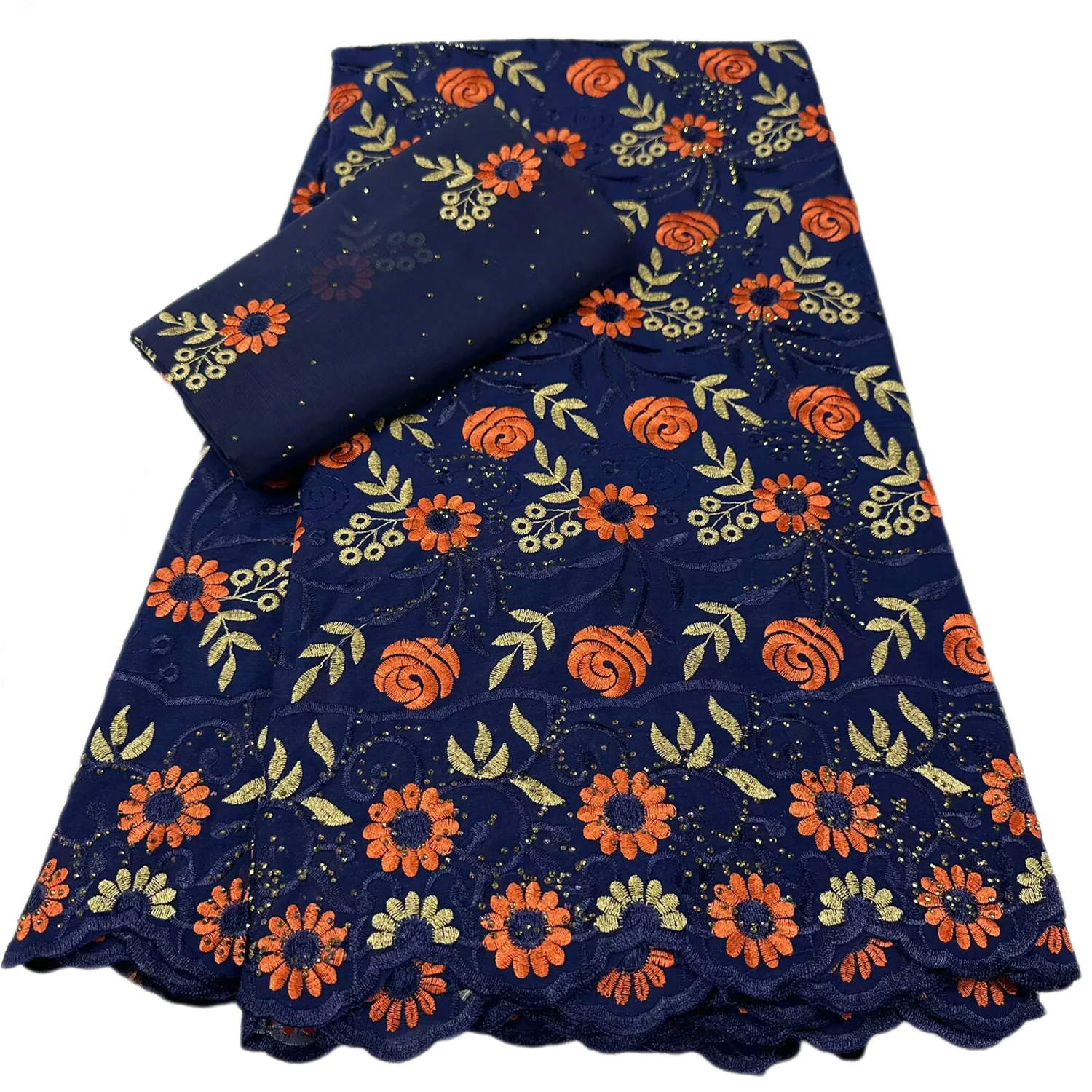 

Hot 5+2 Yards With Scarf Swiss Stones Lace Fabric Dry Lace Embroidery African 100% Cotton Fabrics Swiss Voile lace Dubai Style