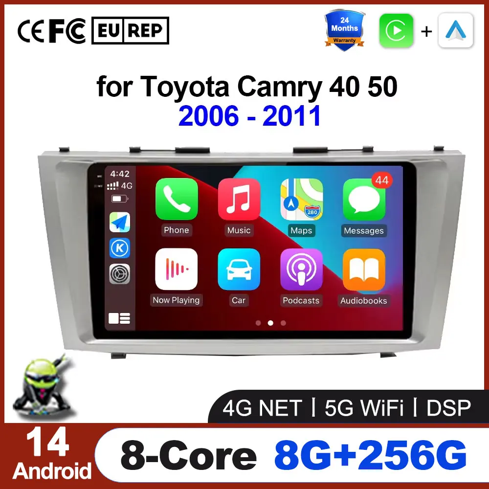 for Toyota Camry 40 50 2006 - 2011Car Multimedia Video Player acesssories Stereo Wireless CarPlay Auto GPS Android 14 Auto Radio