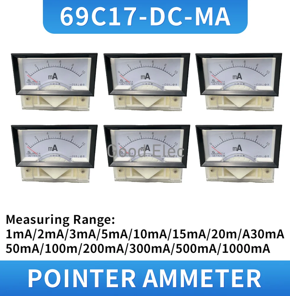 Shunt Current Meter com Shunt Current Meter,miliamperímetro,1MA 2MA 3MA 10mA 20MA 50MA 100MA 200mA 500MA,69C17,85x46mm