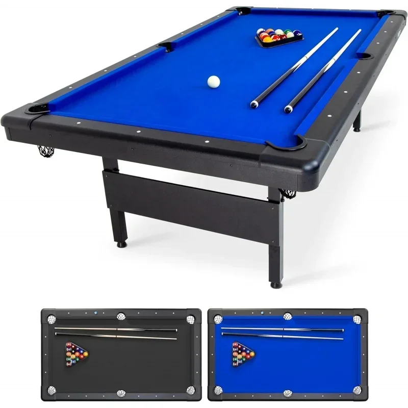 

6, 7, or 8 ft Billiards Table - Portable Pool Table - Includes Full Set of Balls, 2 Cue Sticks, Chalk and Felt Brush