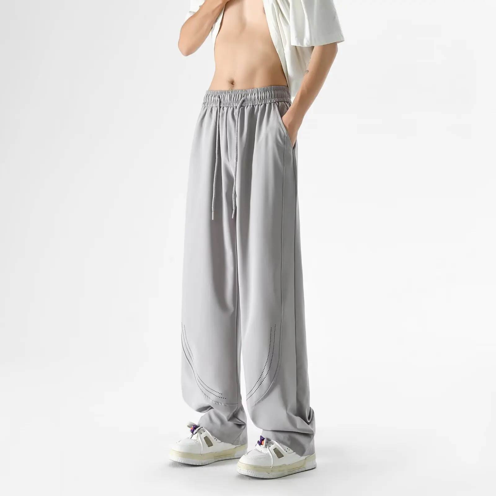 

Versatile new summer new men's elastic ultra-thin breathable mesh sports loose elastic waist casual pants