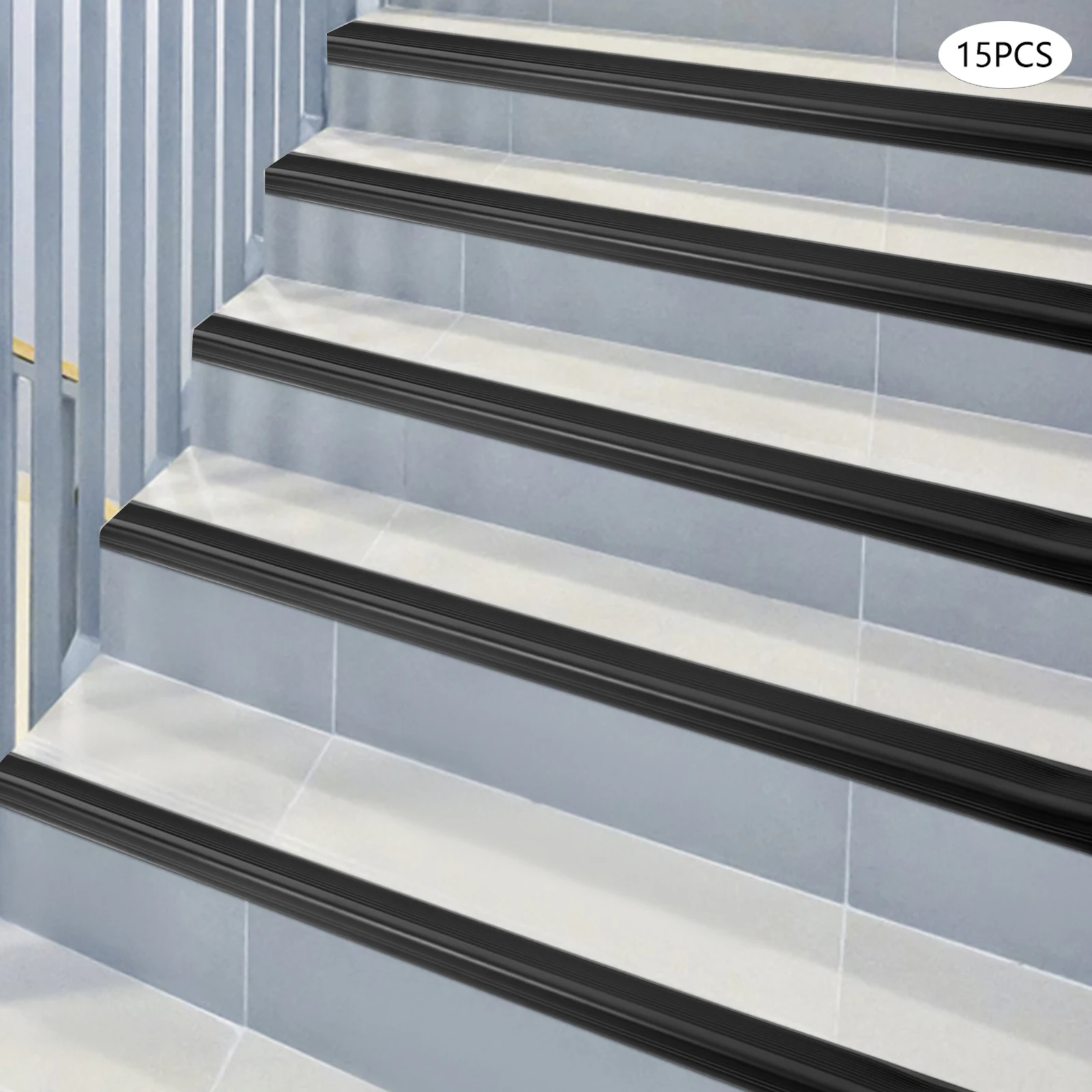 계단 가장자리 보호대, 미끄럼 방지 단계 가드, PVC 계단 트림, 15 PCS 검정색 계단 코너 가드 - 35.43x1.97x0.98인치, 3.3mm 두께