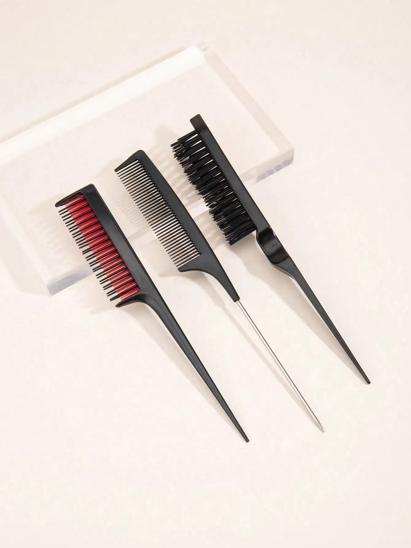 

WANMEI 3pcs Professional Rat Tail Comb Set, Carbon Fiber Steel Tail Comb With Brush, Anti-Static Heat Resistant Styling Comb Suitable For Sectioning, Back-Combing, Braiding And Coloring, For Women And Men