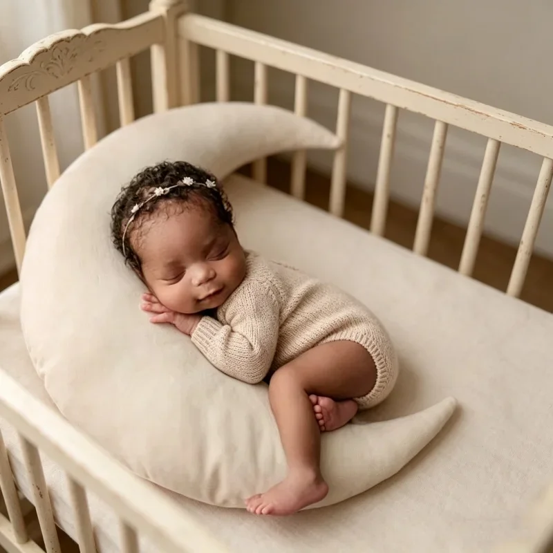Vollmond Hundert-Tage-Babykopfkissen Stern-Mond-Kissen Neugeborenen-Fotografie-Requisiten Säuglings-Studio-Shooting Dekorationszubehör