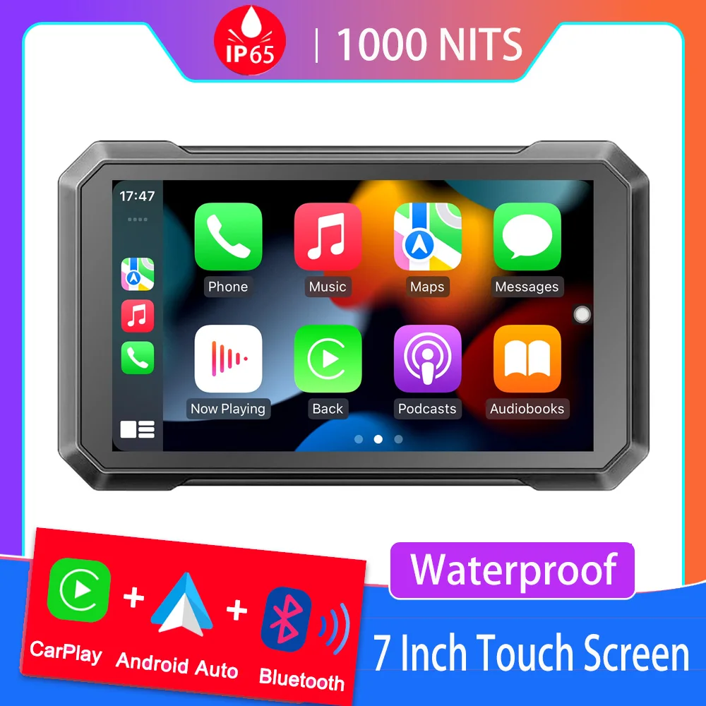 7 Inch Waterproof Motorcycle Carplay Navigation GPS Display Wireless Android Auto Portable Screen for Motorbike with Bluetooth