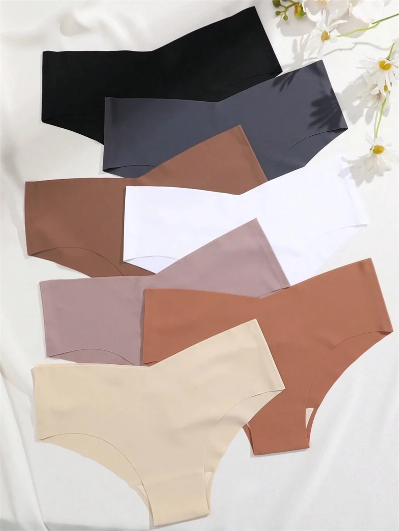 FINETOO 7PCS ženy ultratenké slipy kalhotky bezešvý kalhotky sexy v-waist útulné připoutat se dámské prádlo ženské celistvý barva intimates