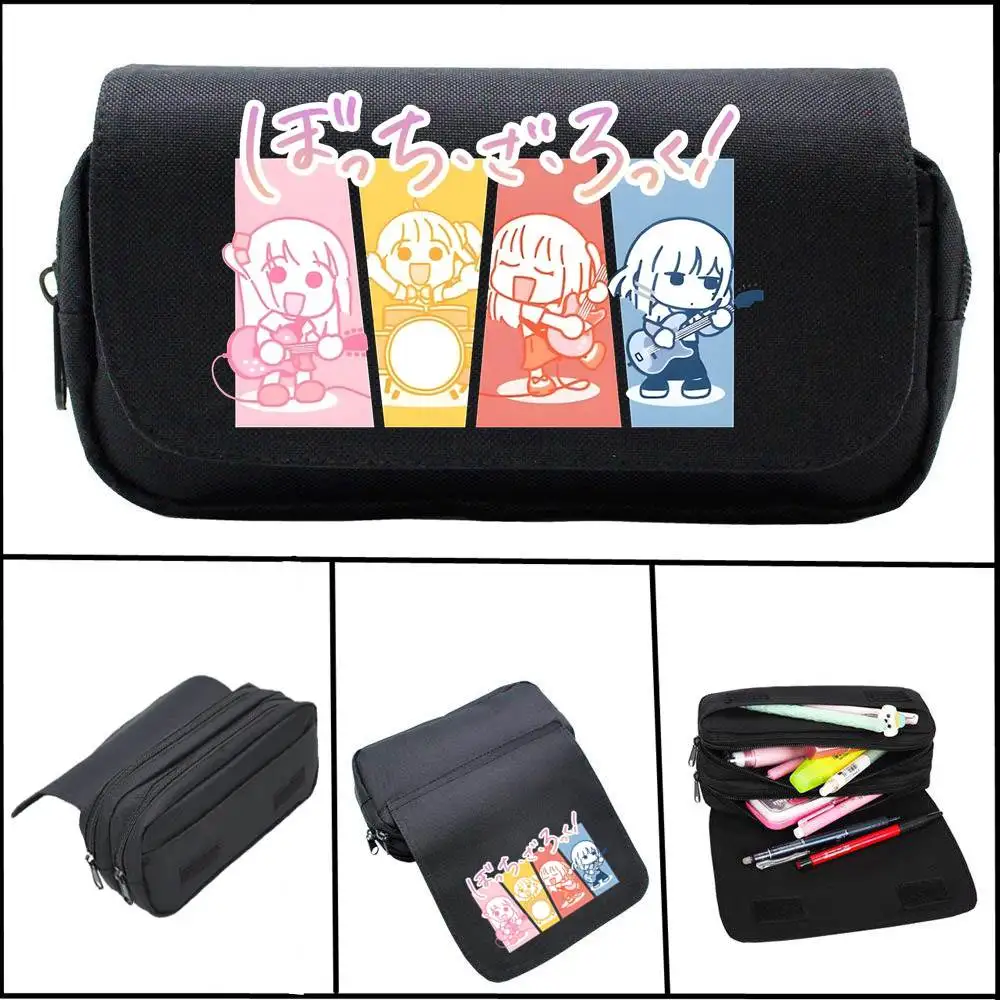 

Anime Lycoris Recoil Pencil Case Cartoon Black Make up Cosmetic Bag Student Stationery Multi-function flip Bags Gift