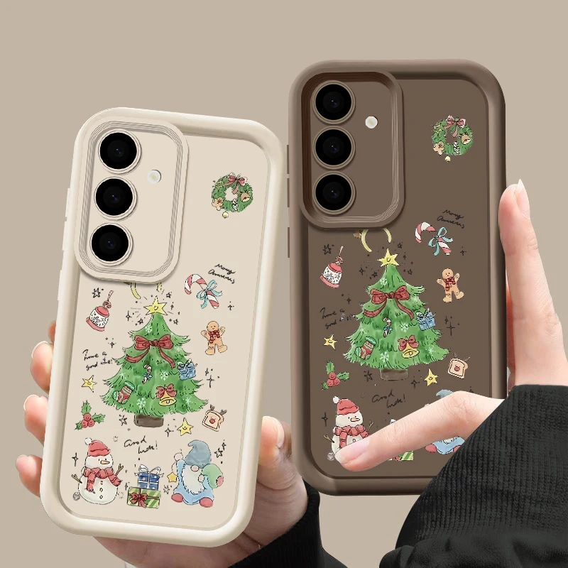 شجرة عيد الميلاد ثلج حقيبة لهاتف سامسونج جالاكسي A17 A16 A56 A15 A55 A54 5G S24 FE S25 Edge S24 S22 S23 Ultra Plus غطاء هاتف من البولي يوريثان