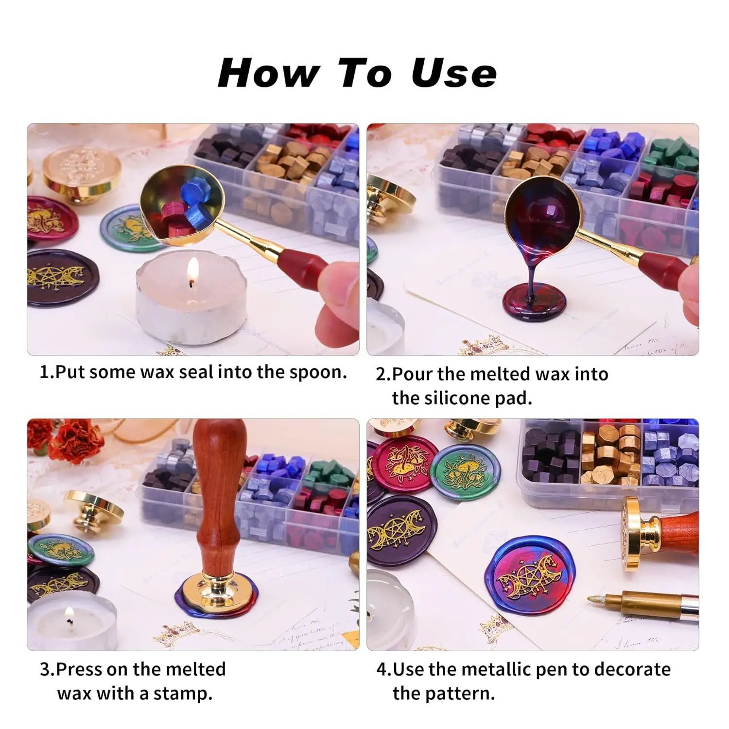 Wax Seal Stamps Kit Happy Birthday Common Phrase Brass Head with Wooden Handle for Diy Scrapbooking Greeting Card Decor Craft