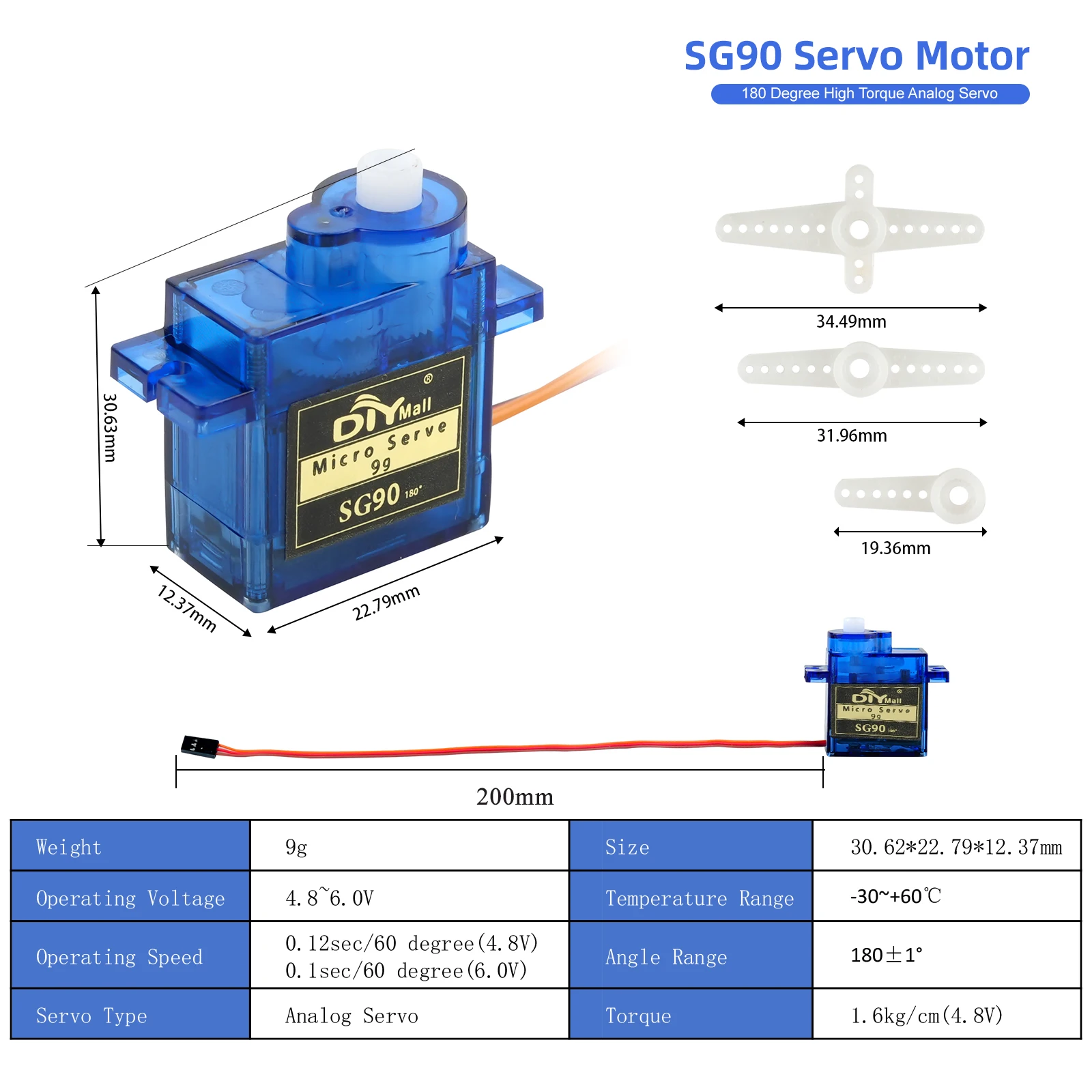 9g Micro Analog Servo SG90 180 Grad mit Zubehör 3Pin Kabel für DIY RC Flugzeug Flugzeug Hubschrauber Auto Roboter Spielzeug
