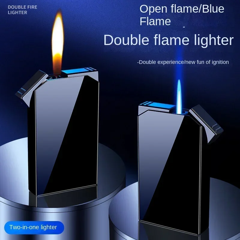 New Dual Fire Gas Lighter Straight Into Open Flame Blue Flame Butane Gas Cigarette Accessories  Electric Lighter