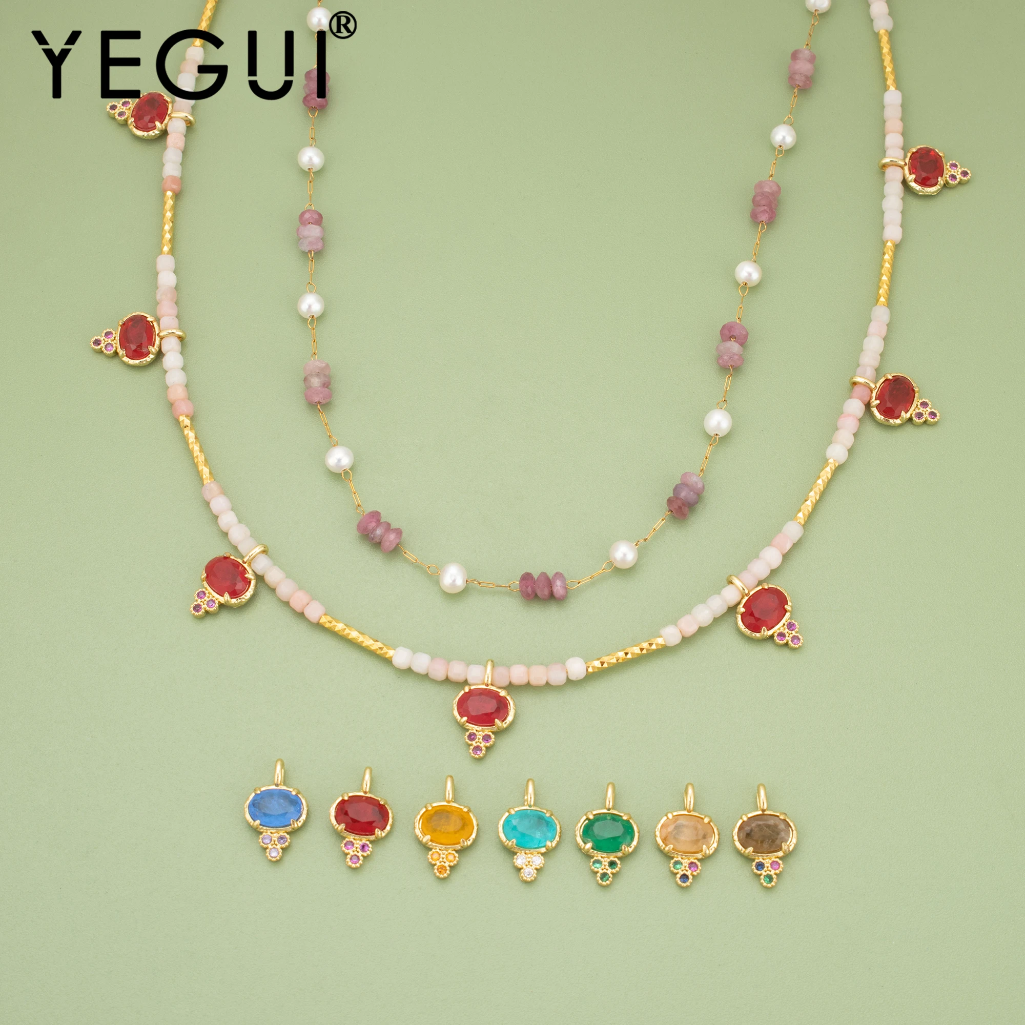 YEGUI, 2 unidades/lote, MI11, accesorios de joyería, chapado en oro de 18k, cobre, piedra natural, dijes, hechos a mano, fabricación de joyas, colgantes DIY