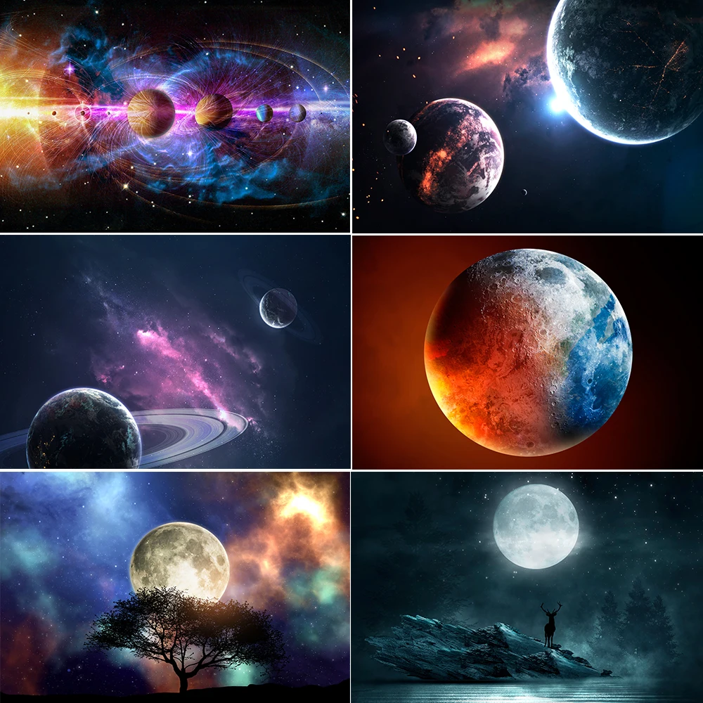 

Universe Space Planet Theme Photography Background Kids Adult Portrait Photoshoot Vinyl Backdrop Photocall Prop for Photo Studio