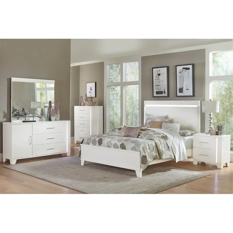 Mesa de cabeceira moderna com acabamento branco brilhante com luz LED, mesa de cabeceira luxuosa de madeira para móveis de quarto