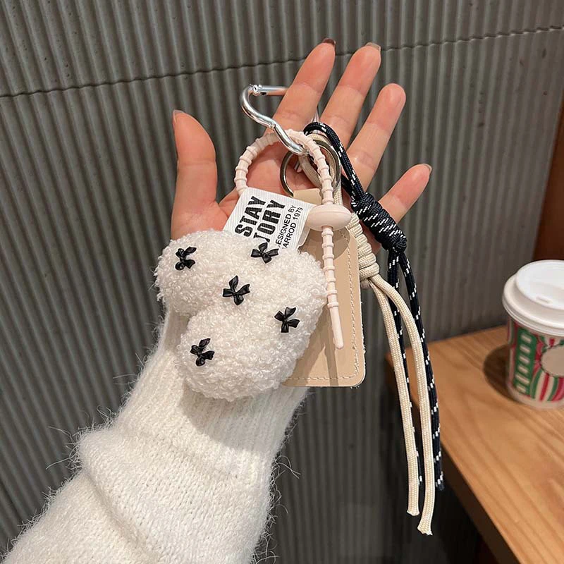 Cartoon Plush Bow Love Keychains Y2k Style Women's Bag Pendant Couple Car Decoration Accessories Jewelry Gift